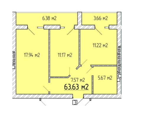 2-комнатная 63.63 м² в ЖК Агрономическое от застройщика, с. Агрономичное