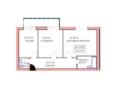 2-комнатная 62 м² в ЖК Котляревського от 16 700 грн/м², Ужгород