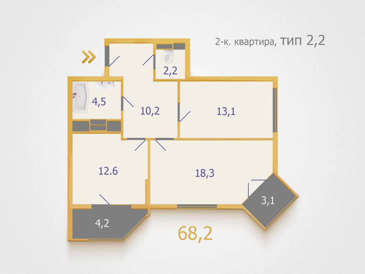 2-комнатная 68.2 м² в ЖК Артемовский от застройщика, Киев