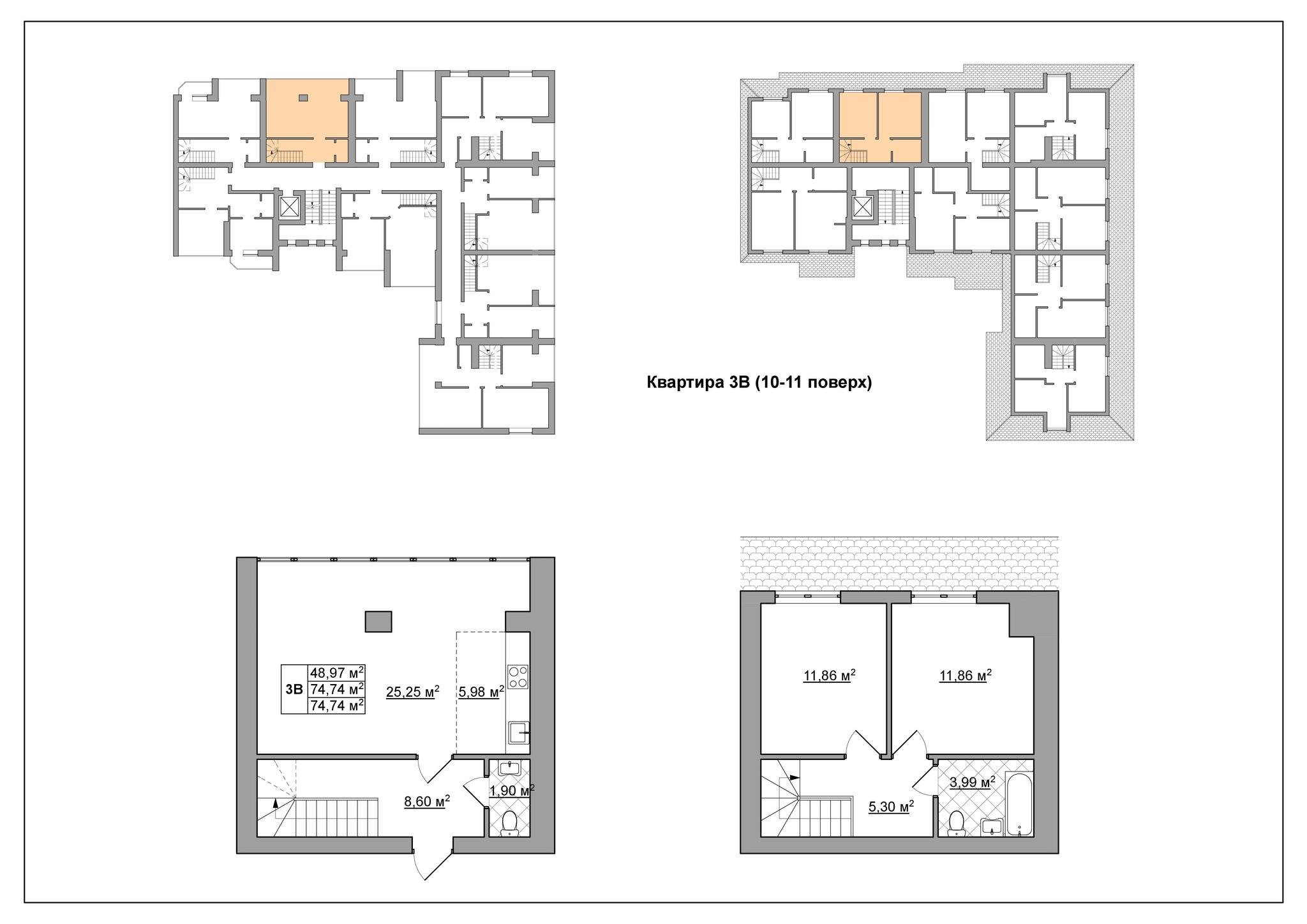 3-комнатная 74.74 м² в ЖК Французский квартал от застройщика, г. Вышгород