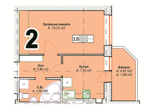 1-комнатная 31.79 м² в ЖК Полтавский от застройщика, г. Буча