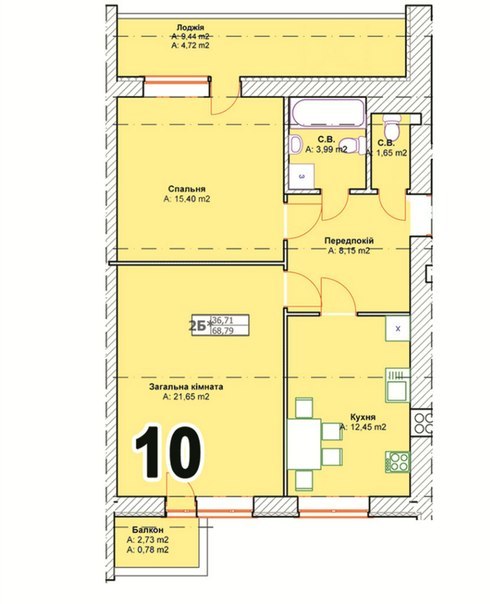 2-кімнатна 68.79 м² в ЖК Полтавський від забудовника, м. Буча