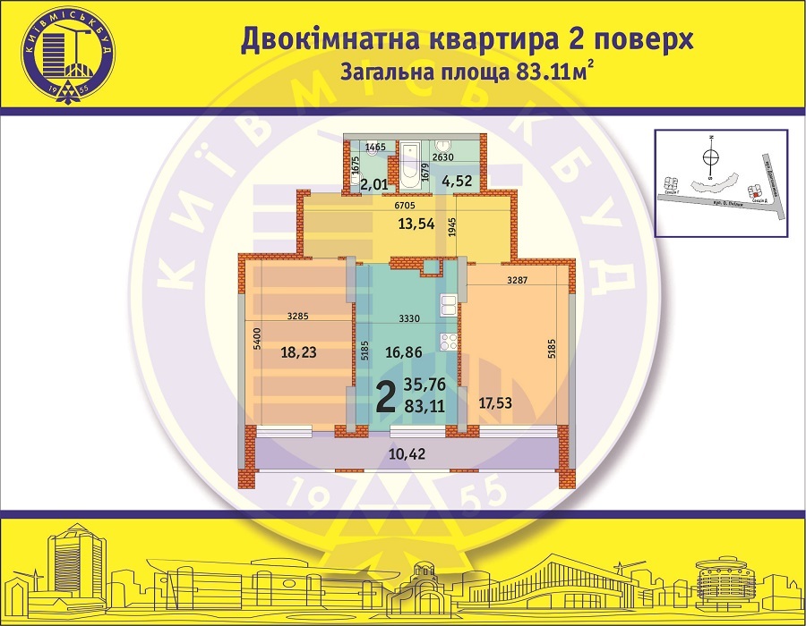 2-кімнатна 83.11 м² в ЖБ №1 (Позняки-2) від забудовника, Київ