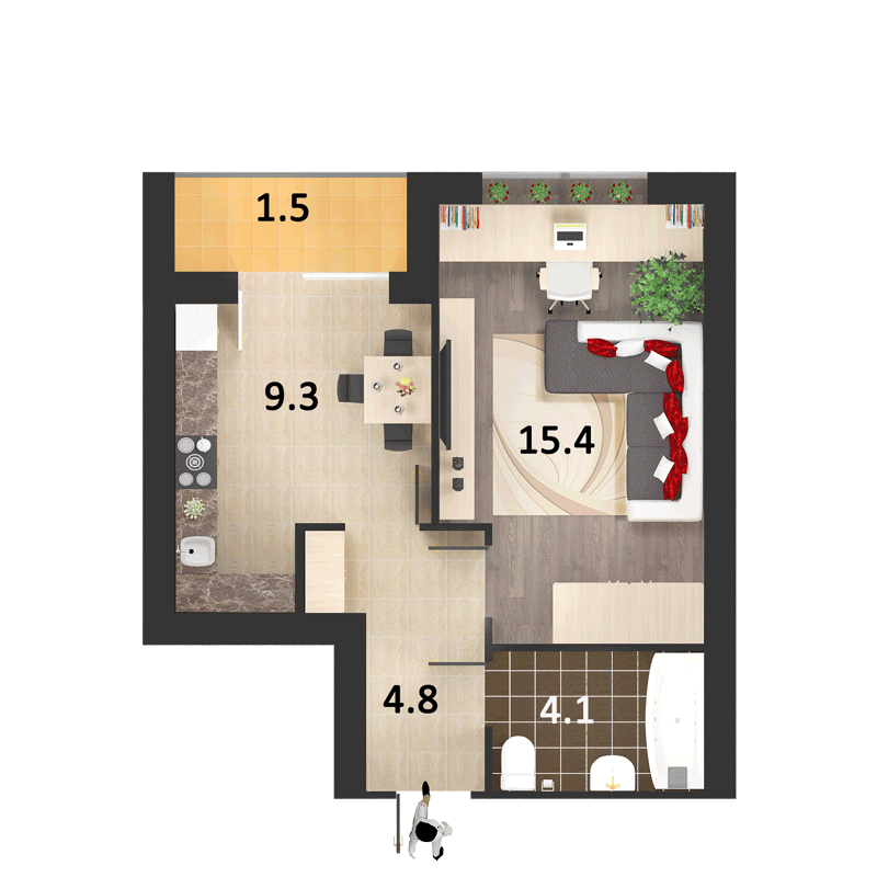 1-кімнатна 35.1 м² в ЖК Столичний від 15 500 грн/м², м. Васильків