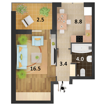 1-комнатная 35.2 м² в ЖК Столичный от 15 500 грн/м², г. Васильков