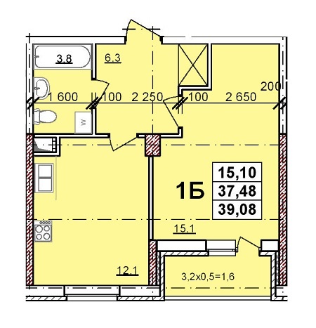 1-комнатная 39.08 м² в ЖК Балковский от застройщика, Одесса