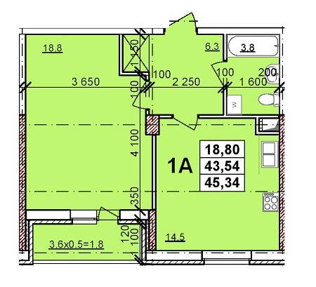 1-комнатная 45.34 м² в ЖК Балковский от застройщика, Одесса