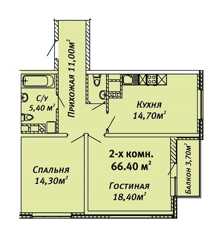 2-кімнатна 66.4 м² в ЖК Альтаїр від забудовника, Одеса