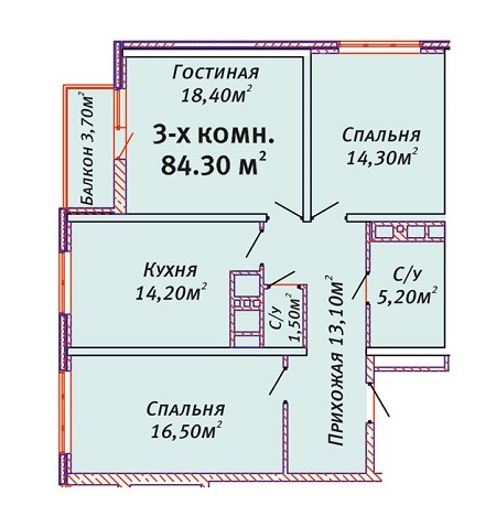 3-комнатная 84.3 м² в ЖК Альтаир от застройщика, Одесса