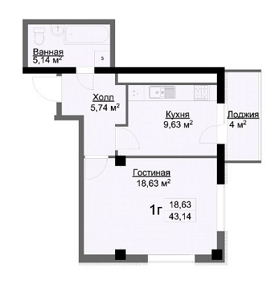 1-комнатная 43.14 м² в ЖК Журавли от 26 000 грн/м², Харьков