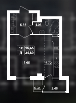 1-кімнатна 34.8 м² в ЖК Фамільний від забудовника, м. Бровари