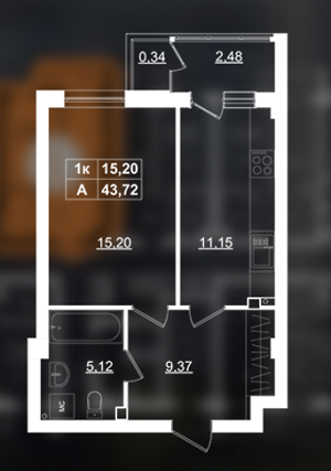 1-комнатная 43.72 м² в ЖК Фамильный от застройщика, г. Бровары