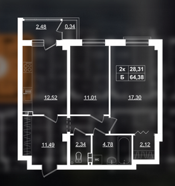 2-комнатная 64.38 м² в ЖК Фамильный от застройщика, г. Бровары