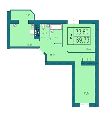 2-комнатная 69.73 м² в ЖК Уютный от застройщика, Хмельницкий