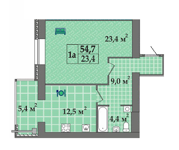 1-кімнатна 54.6 м² в ЖК Щасливий від 15 000 грн/м², Дніпро