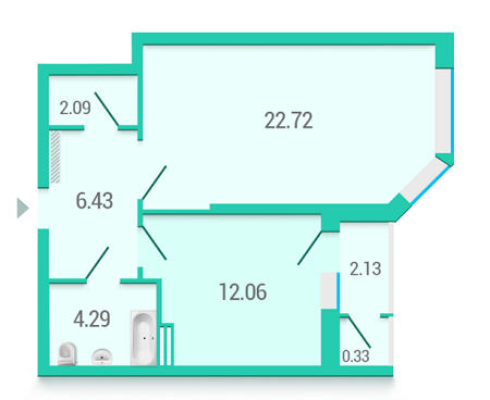 1-комнатная 50.05 м² в ЖК Гвардейский от застройщика, Киев