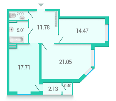 2-комнатная 74.64 м² в ЖК Гвардейский от застройщика, Киев