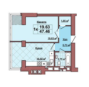 1-кімнатна 47.46 м² в ЖК Khmelnytskyi Park від забудовника, Львів