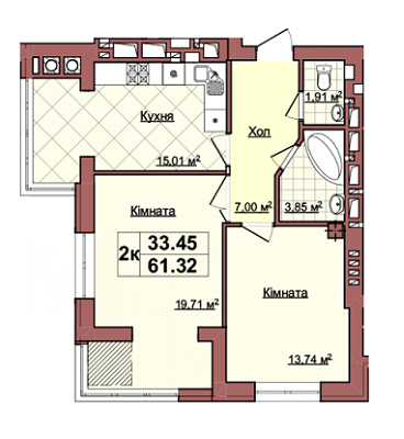 2-комнатная 61.32 м² в ЖК Khmelnytskyi Park от 13 800 грн/м², Львов