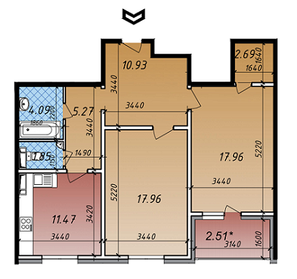 2-комнатная 74.73 м² в ЖК Акцент от застройщика, Киев