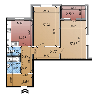 2-кімнатна 72.18 м² в ЖК Акцент від забудовника, Київ