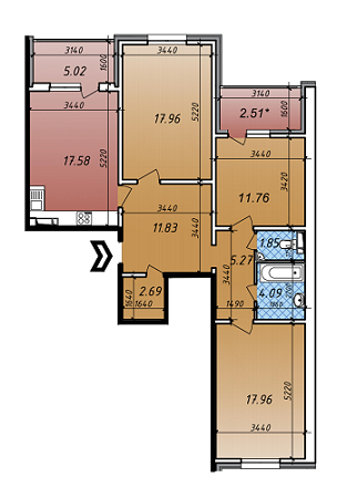 3-кімнатна 98.52 м² в ЖК Акцент від забудовника, Київ