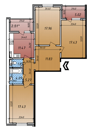 3-комнатная 94.86 м² в ЖК Акцент от застройщика, Киев