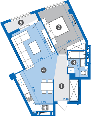 1-комнатная 57.3 м² в ЖК Парус от застройщика, Львов