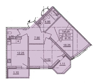 2-комнатная 61.75 м² в ЖД просп. Отрадный, 2 (просп. Комарова, 1) от 22 500 грн/м², Киев