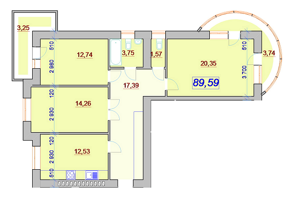 3-кімнатна 89.59 м² в ЖК Red House II від забудовника, Івано-Франківськ