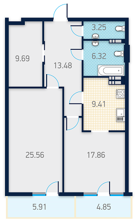 2-комнатная 88.79 м² в КД Spas Sky от 46 500 грн/м², Киев