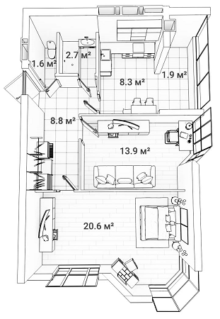 2-комнатная 57.8 м² в ЖК Сяйво 2 от 18 750 грн/м², г. Ирпень