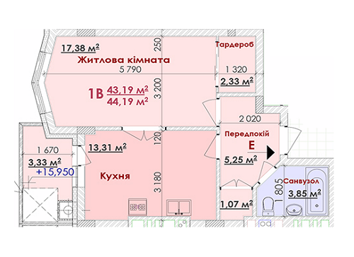 1-кімнатна 44.19 м² в ЖК Веселка від забудовника, Львів