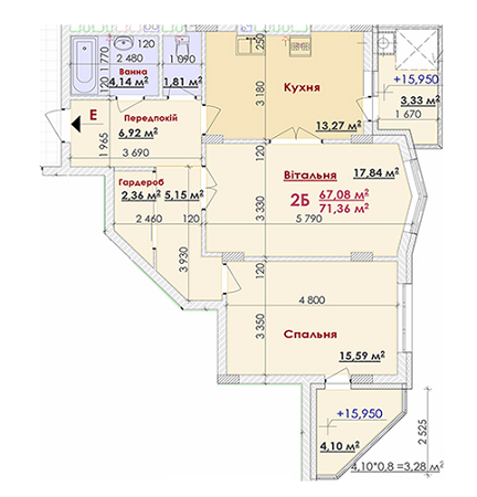 2-комнатная 71.36 м² в ЖК Веселка от застройщика, Львов