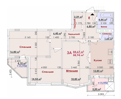 3-комнатная 88.94 м² в ЖК Веселка от застройщика, Львов