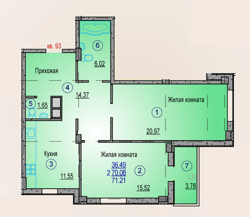 2-комнатная 71.21 м² в ЖК Одесский от 15 000 грн/м², Харьков