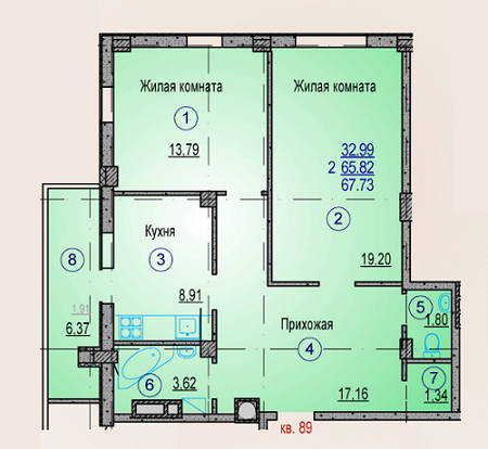 2-комнатная 67.73 м² в ЖК Одесский от 15 000 грн/м², Харьков