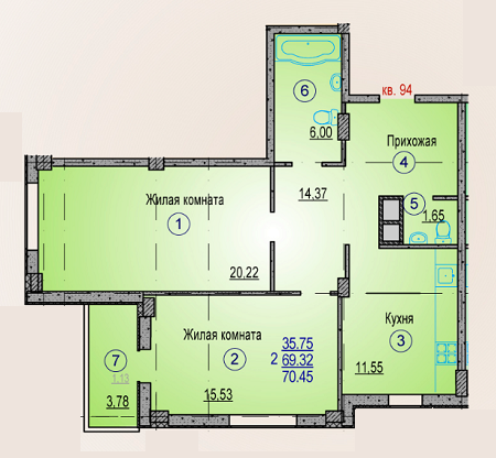 2-кімнатна 70.45 м² в ЖК Одеський від 15 000 грн/м², Харків