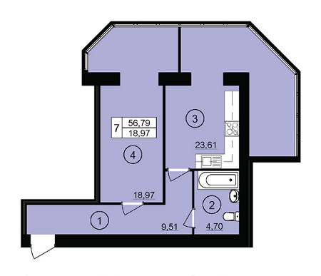 1-комнатная 56.79 м² в ЖК Юбилейный от застройщика, г. Кривой рог