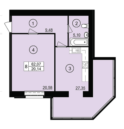 1-кімнатна 62.07 м² в ЖК Ювілейний від забудовника, м. Кривий ріг