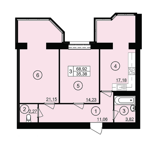 2-комнатная 68.92 м² в ЖК Юбилейный от застройщика, г. Кривой рог