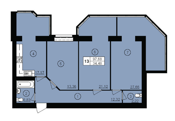 3-комнатная 97.68 м² в ЖК Юбилейный от застройщика, г. Кривой рог