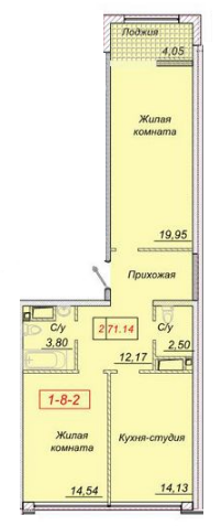 2-комнатная 71.14 м² в ЖК Тридцать пятая жемчужина от застройщика, Одесса