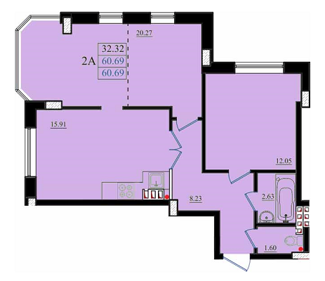 2-кімнатна 60.69 м² в ЖК Золота Ера від 15 650 грн/м², с. Крижанівка