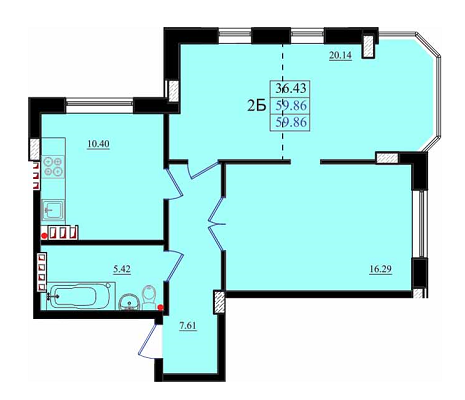 2-комнатная 59.86 м² в ЖК Золотая Эра от 15 650 грн/м², с. Крыжановка