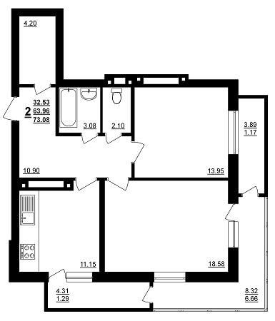 2-комнатная 73.08 м² в ЖК на ул. Семена Палия (Днепропетровская дорога) / ул. Высоцкого от 17 640 грн/м², Одесса