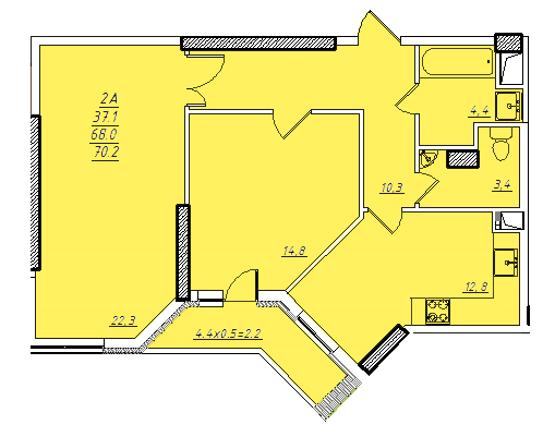 2-комнатная 70.2 м² в ЖК Романовский от застройщика, Одесса