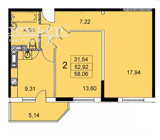 2-кімнатна 58.06 м² в ЖК Вільямса від 15 500 грн/м², Одеса