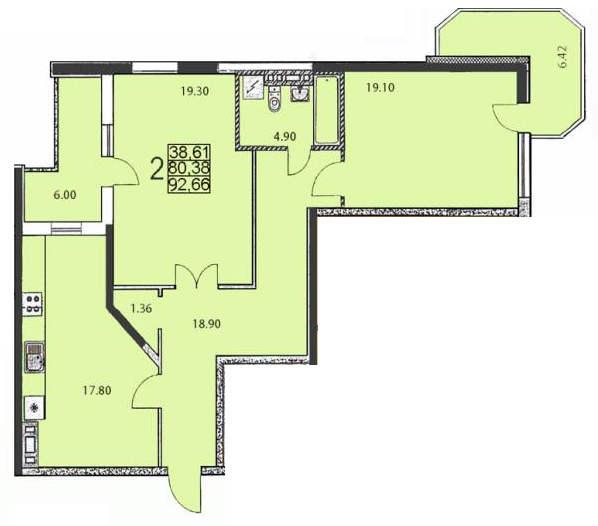 2-кімнатна 92.66 м² в ЖК Вільямса від 15 500 грн/м², Одеса