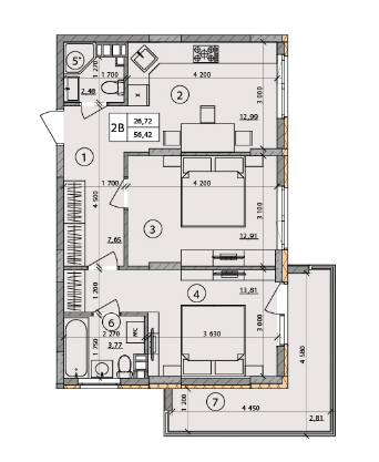 2-кімнатна 56.42 м² в ЖК Praga від 17 500 грн/м², Київ